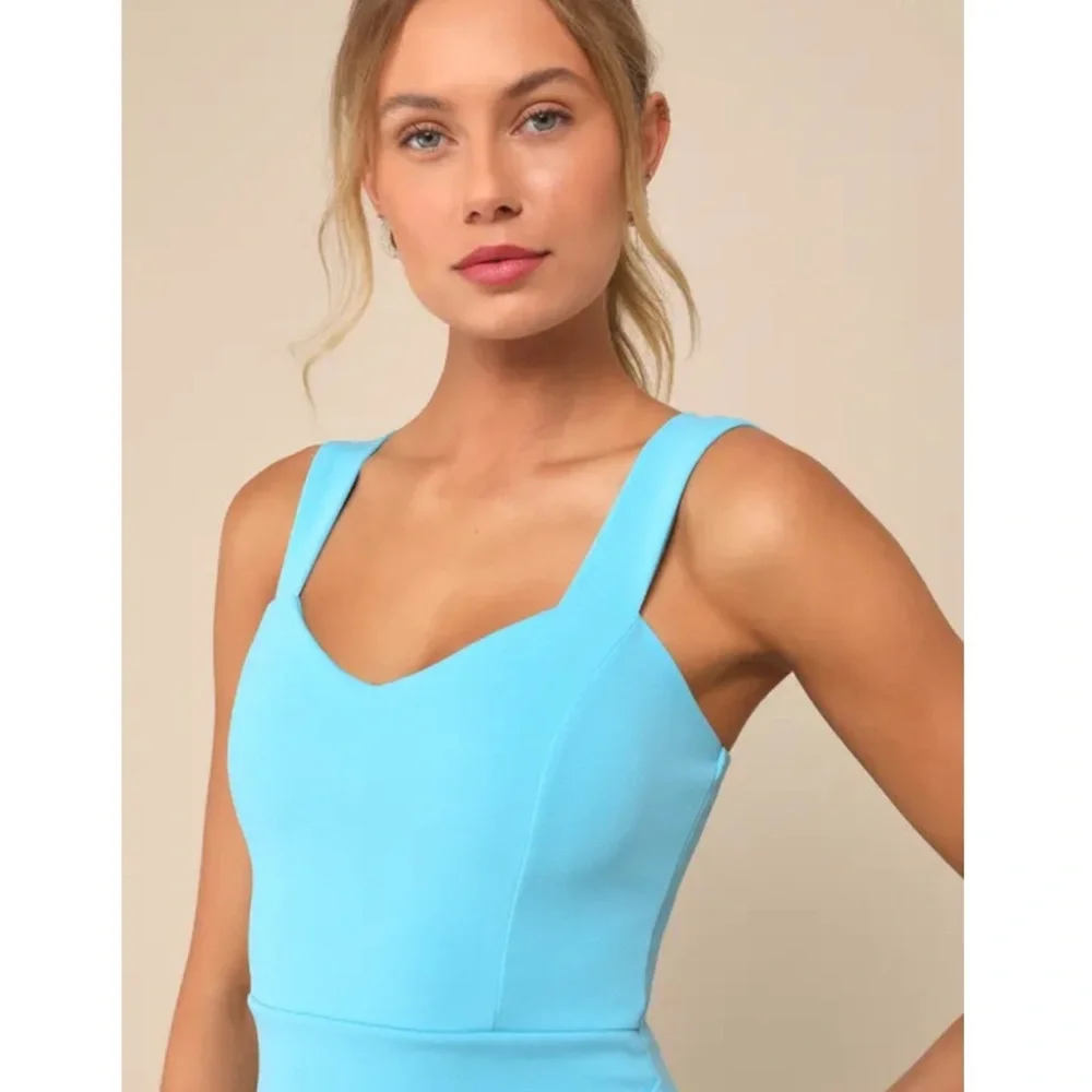 NWT Lulus Elegant Teal Blue Fitted Sleeveless Dress Sz US Medium - Picture 2 of 9
